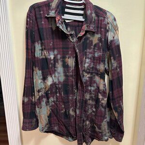 Bleached Plaid Flannel Button-Up